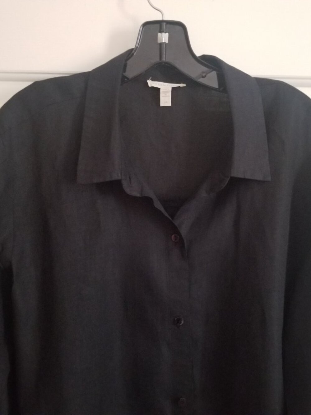 EILEEN FISHER BLACK LINEN SHIRT / Layering piece L - Picture 2 of 6